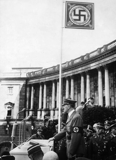 Adolf Hitler gives a speech on Vienna’s Heldenplatz after the Anschluss